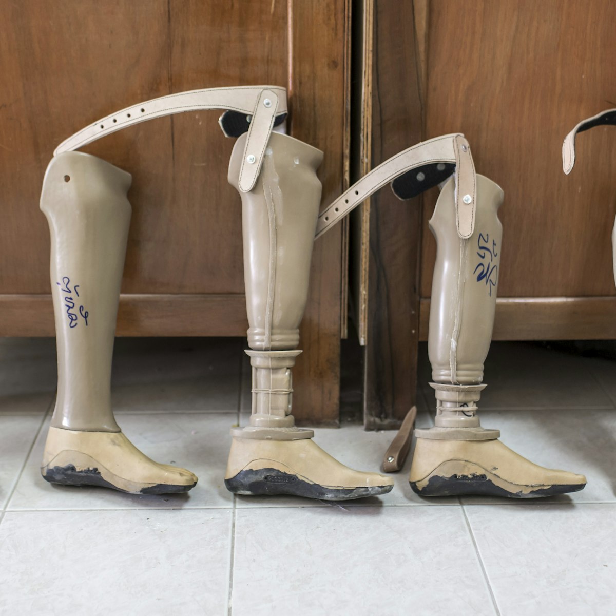 VIENTIANE, LAOS - NOVEMBER 05: A collection of artificial lower legs at COPE, the documentation and rehabilitation centre for the victims of landmines and cluster munitions, on  November 05, 2012 in Vientiane, Laos. (Photo by Thomas Imo/Photothek via Getty Images)