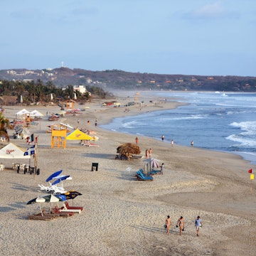 Overview of Zicatela Beach, world famous surfing beach also known as Mexican Pipeline.