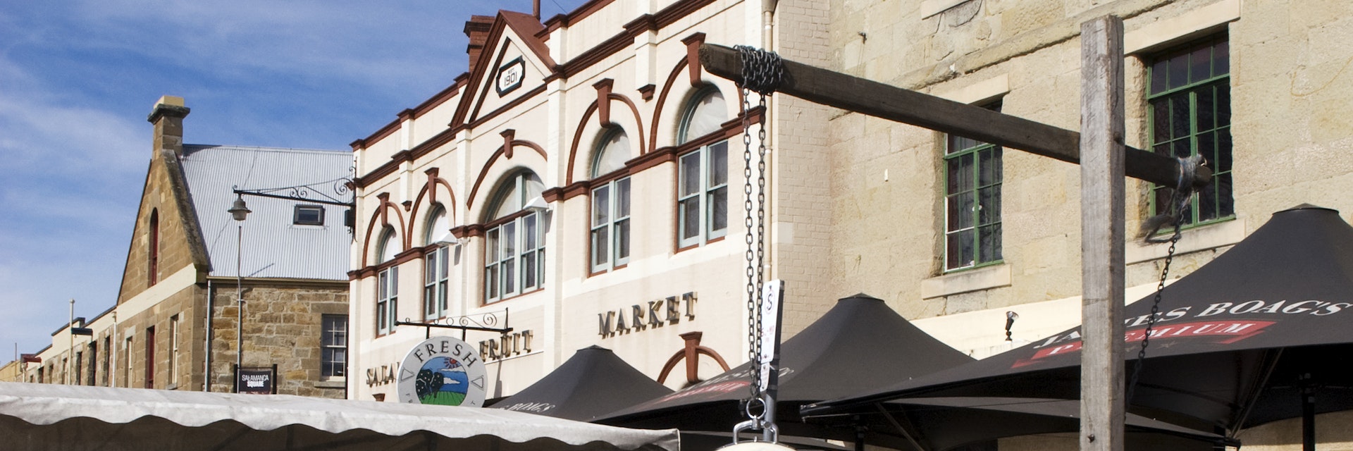 Crates of apples at Saturday Salamanca Market.