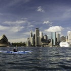View of Sydney, Opera House, Circular Quay and Sydney Cove from small boat.  Sydney, Australia
200557624-001