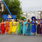 Gay Pride Parade on Warren Street, main street of city of Hudson, Columbia County, New York