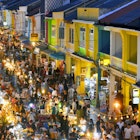 Each Sunday in the end of the afternoon a huge street food market takes place in the whole Thalang Road - thanon Thalang in Thai - in Phuket Old Townn Thailand, till late in the night.