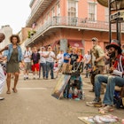 Dancing Man dancing to music on a street corner in the French Quarter.
