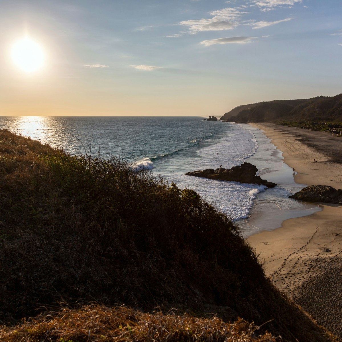 Sunset over the pacific ocean from a hill in Punta Cometa, Mazunte, Mexico.