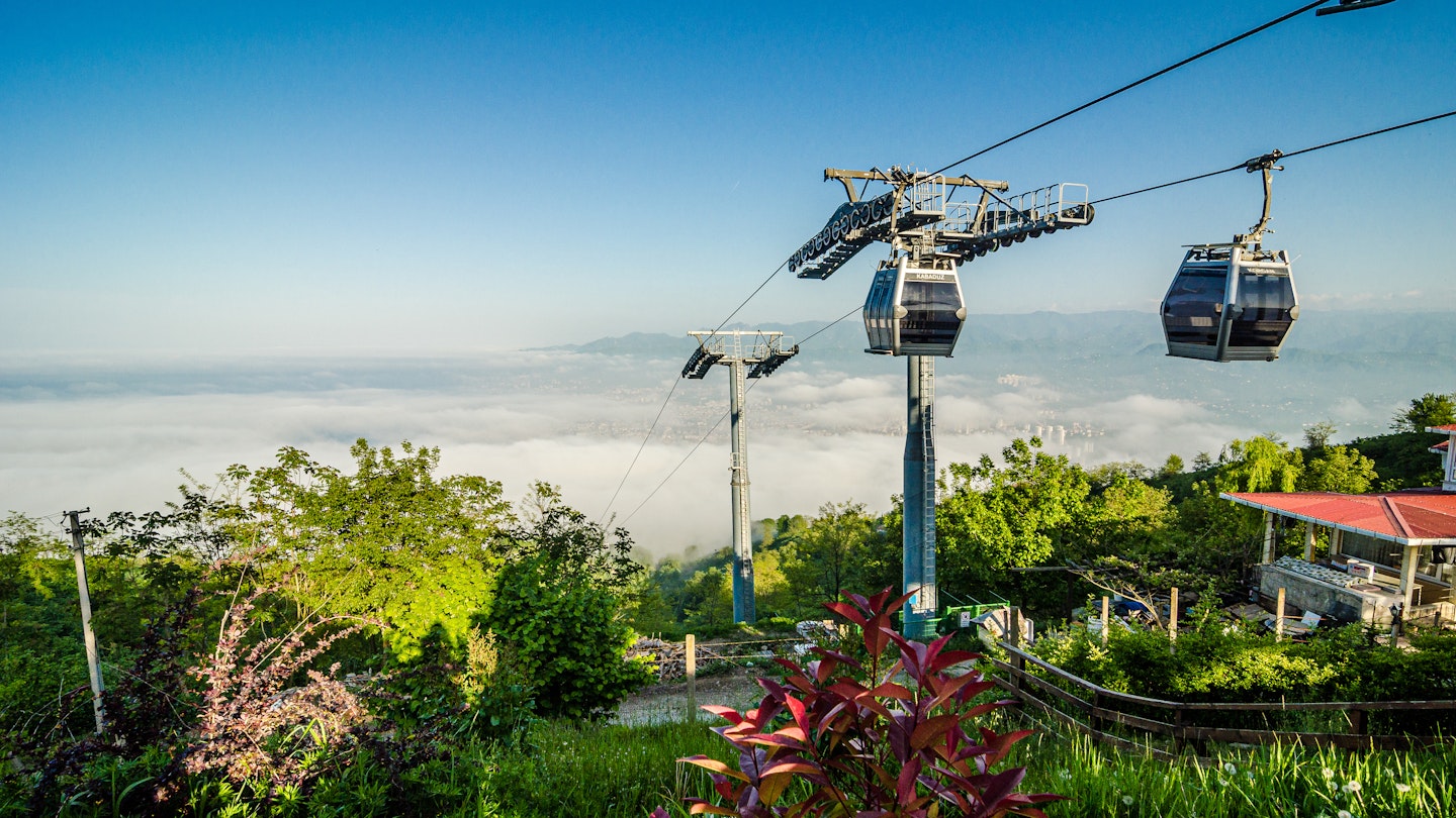 Ordu, Turkey - May 5, 2017. Funicular in fog in turkish city Ordu by the Black Sea, Asia, License Type: media_digital, Download Time: 2024-07-19T13:35:23.000Z, User: clairenaylor, Editorial: true, purchase_order: 65050, job: Online editorial, client: Giresun and Ordu first time guide, other: Claire N