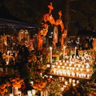 Decoration in a Mexican cemetery on the day of the dead- Tzintzuntzan cemetery in Michoacán Mexico, one of the most representative to celebrate the day of dead
