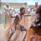 LAURA,QLD - JULY 08 2023:Indigenous Australians people on ceremonial dance in Laura Quinkan Dance Festival Cape York Australia. Ceremonies combine dance, song, rituals, body decorations and costumes, License Type: media_digital, Download Time: 2024-09-06T10:15:53.000Z, User: clairenaylor, Editorial: true, purchase_order: 65050, job: Online editorial, client: Australian Aboriginal experiences, other: Claire Naylor