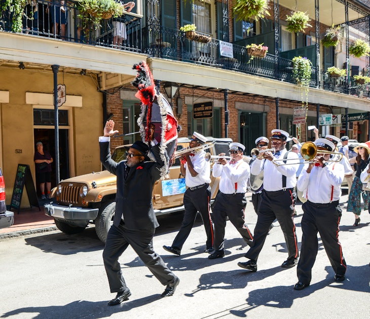 New Orleans, Louisiana / USA - March 31, 2017:  A Second Line band plays as it marches in the French Quarter in New Orleans, Louisiana.
618097991
A Second Line band plays as it marches in the French Quarter in New Orleans, Louisiana.