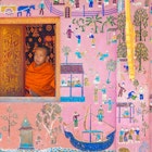 LUANGPRABANG, LAOS: JULY 07, 2011 - Novice monks prepare closed window at Wat Xieng thong temple world heritage on July 07,2011 ,Luang Pra bang, Laos