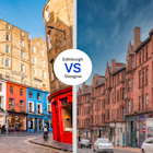Edinburgh Vs Glasgow
R: Colorful storefronts along West Bow and Victoria Street in Edinburgh; L: Mural of St Mungo in the High St, Glasgow
